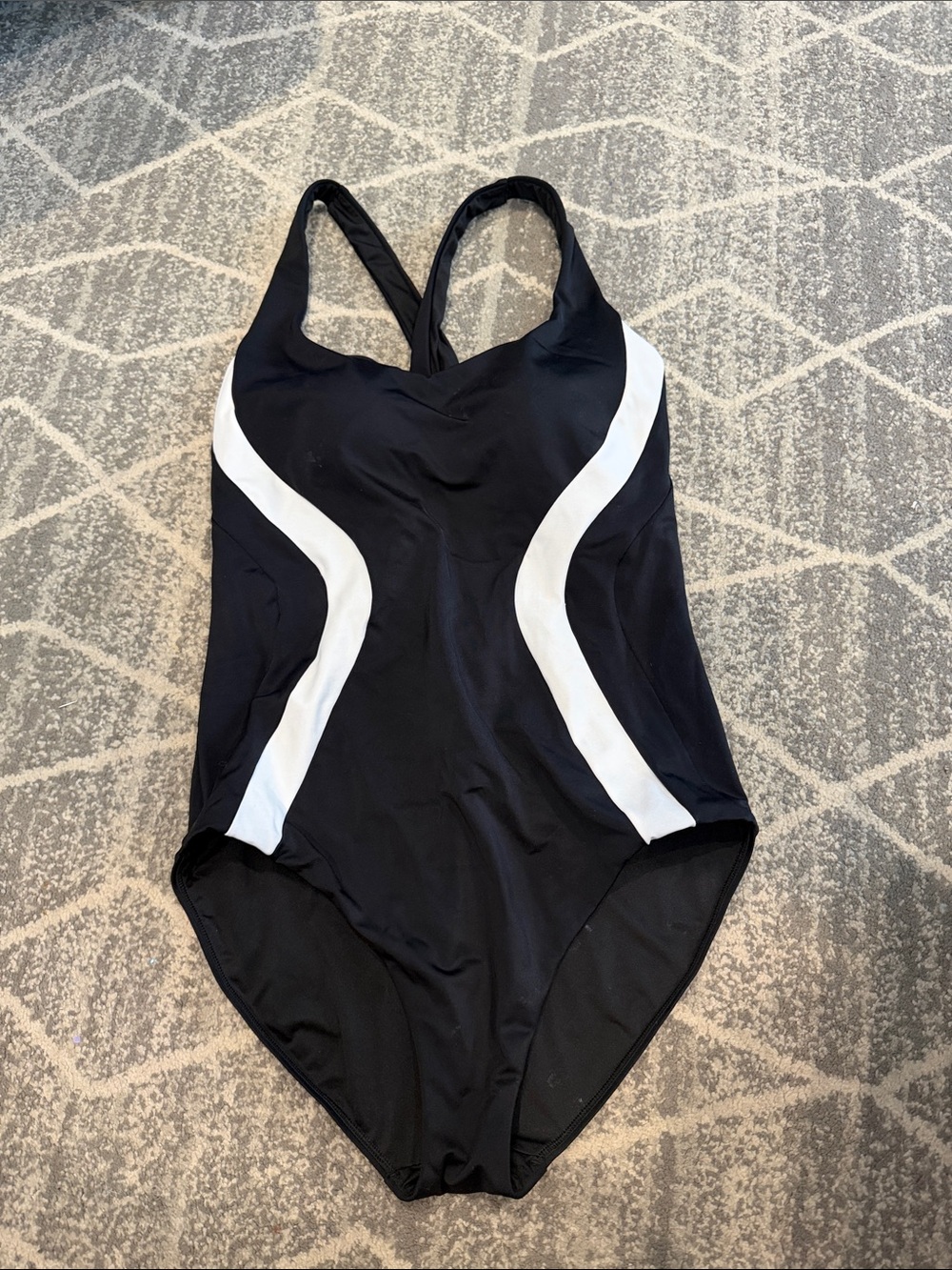 Lands' End Black One-Piece Swimsuit with White Side Panels. Worn once